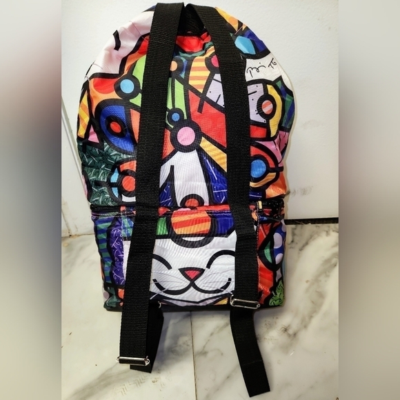 ROMERO BRITTO Authentic Large Drawstring Nylon BackPack / Lunch Bag Combination - Picture 5 of 16